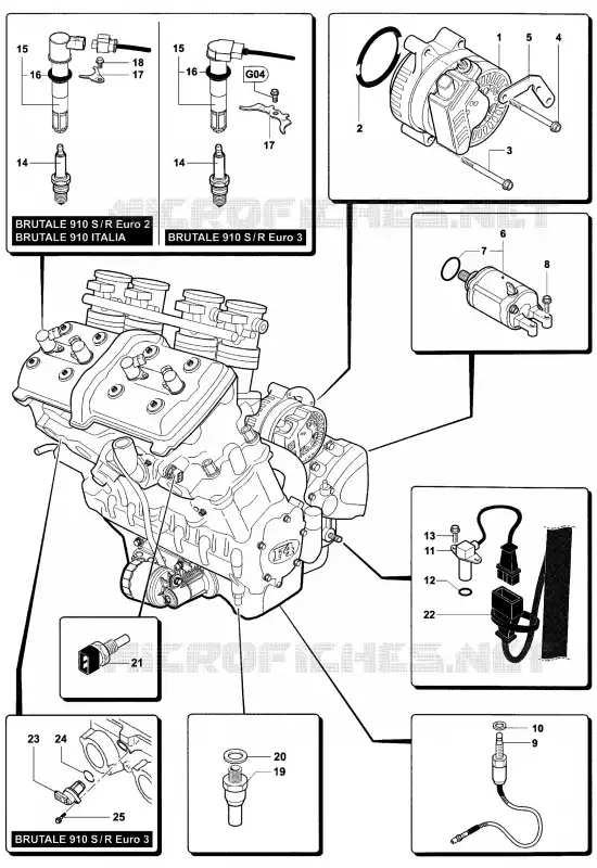 SYSTÈME ELECTRIQUE MOTEUR MV Agusta moto BRUTALE 2007 BRUTALE 910S  BRUTALE 910S