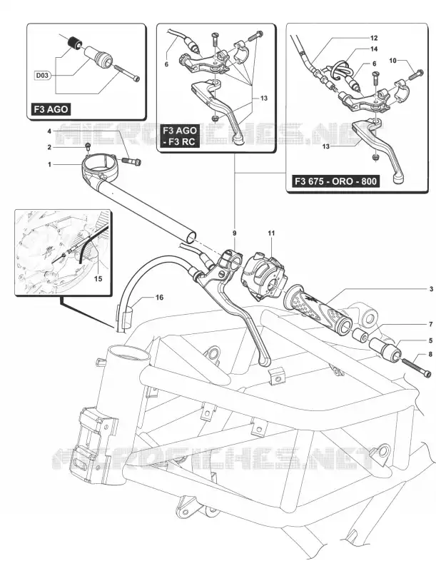 GUIDON GAUCHE MV Agusta moto F3 2013 F3 675 SERIE ORO  F3 675 SERIE ORO