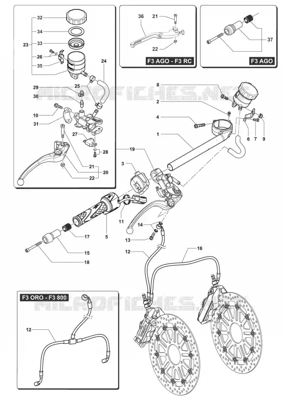 GUIDON DROIT MV Agusta moto F3 2015 F3 800 AGO  F3 800 AGO