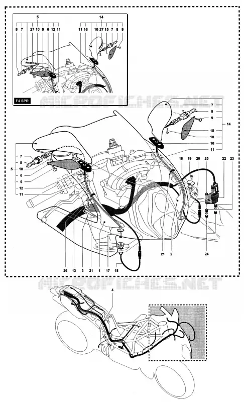 FAISCEAU ELECTRIQUE - RETROVISEURS MV Agusta moto F4 2002 F4 750S 1+1  F4 750S 1+1