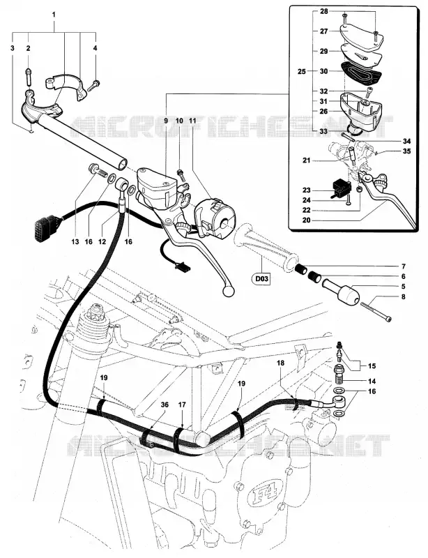 GUIDON GAUCHE MV Agusta moto F4 2005 F4 1000S  F4 1000S
