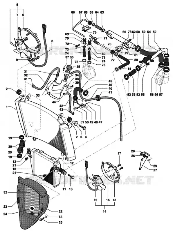 SYSTÈME DE REFROIDISSEMENT (SIMPLE) MV Agusta moto F4 2005 F4 1000S  F4 1000S